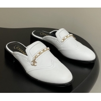 Charming Chanel Calfskin Mules with Chain CH9344 White