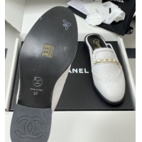 Charming Chanel Calfskin Mules with Chain CH9344 White