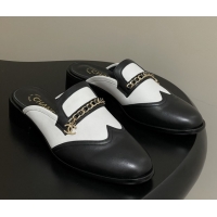 Grade Chanel Calfskin Mules with Chain CH9347 Black/White