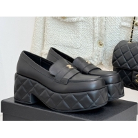 Buy Luxury Chanel Lambskin Platform Loafers CH91301 Black