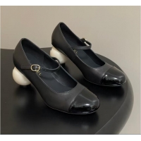 Buy Cheap Chanel Mary Jane Patent Leather With Costume Pearl Heel 8.5cm G46775 Black