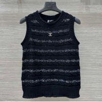 Promotional Chanel Wool Knit Vest with Silver-Tone Sequins CH061211 Black 2025