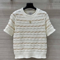 Shop Grade Chanel Wool Knit Top with Gold-Tone Sequins CH061211 White 2025