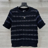 ​Most Popular Chanel Wool Knit Top with Silver-Tone Sequins CH061211 Black 2025