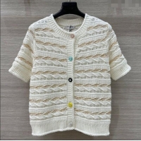 Top Design Chanel Wool Knit Cardigan with Gold-Tone Sequins CH061211 White 2025
