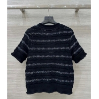 ​Good Quality Chanel Wool Knit Cardigan with Silver-Tone Sequins CH061211 Black 2025
