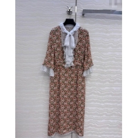 Promotional Prada Summer Silk Printed Dress PR061213 Brown/Green 2025
