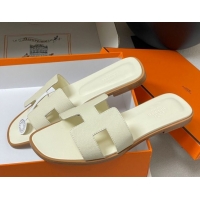 Buy Discount Hermes Oran Classic Flat Slides Sandal in Palm-Grained Calfskin Pale Yellow 0819002