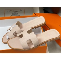 Good Looking Hermes Oran Classic Flat Slides Sandal in Palm-Grained Calfskin Nude 0819003