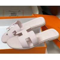 Classic Hermes Oran Classic Flat Slides Sandal in Palm-Grained Calfskin Pale Purple 0819004