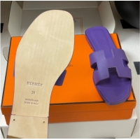 Durable Hermes Oran Classic Flat Slides Sandal in Palm-Grained Calfskin Dark Purple 0819011