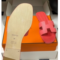 Good Product Hermes Oran Classic Flat Slides Sandal in Palm-Grained Calfskin Pink 0819020