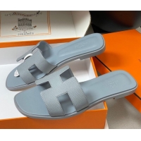 Stylish Hermes Oran Classic Flat Slides Sandal in Palm-Grained Calfskin Grey2 H081803