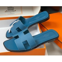Good Looking Hermes Oran Classic Flat Slides Sandal in Palm-Grained Calfskin Dark Blue 2025 H081803