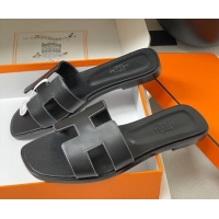 Big Discount Hermes Oran Classic Flat Slides Sandal in Smooth Calfskin Black 2025 H081803