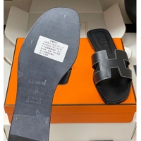 Big Discount Hermes Oran Classic Flat Slides Sandal in Smooth Calfskin Black 2025 H081803