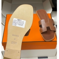 Luxury Hermes Oran Classic Flat Slides Sandal in Smooth Calfskin Brown 2025 H081803