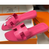 Low Price Hermes Oran Classic Flat Slides Sandal in Smooth Calfskin Dark Pink 2025 H081803