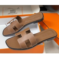 Purchase Hermes Oran Classic Flat Slides Sandal in Smooth Calfskin Dark Brown 2025 H081803