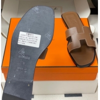 Purchase Hermes Oran Classic Flat Slides Sandal in Smooth Calfskin Dark Brown 2025 H081803
