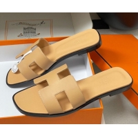 Unique Style Hermes Oran Classic Flat Slides Sandal in Smooth Calfskin Beige Yellow 2025 H081803