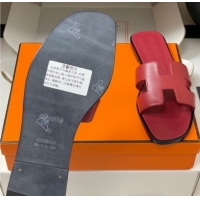 Feminine Hermes Oran Classic Flat Slides Sandal in Smooth Calfskin Dark Red 2025 H081803