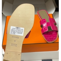 Best Product Hermes Oran Classic Flat Slides Sandal in Crocodile Embossed Calfskin Hot Pink 2025 H081803