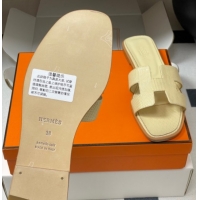 Duplicate Hermes Oran Classic Flat Slides Sandal in Lizard Embossed Calfskin Yellow 2025 H081803