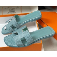Good Quality Hermes Oran Classic Flat Slides Sandal in Lizard Embossed Calfskin Light Green 2025 H081803