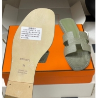 Grade Quality Hermes Oran Classic Flat Slides Sandal in Lizard Embossed Calfskin Khaki 2025 H081803