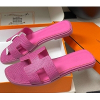 Best Price Hermes Oran Classic Flat Slides Sandal in Lizard Embossed Calfskin Hot Pink 2025 H081803