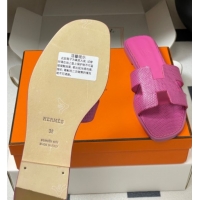 Best Price Hermes Oran Classic Flat Slides Sandal in Lizard Embossed Calfskin Hot Pink 2025 H081803