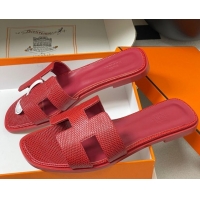 Top Grade Hermes Oran Classic Flat Slides Sandal in Lizard Embossed Calfskin Red 2025 H081803