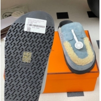 Unique Style Hermes Go Mule in Suede and Shearling Blue 2025 H232865 0820002