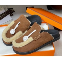 Good Quality Hermes Go Mule in Suede and Shearling Brown 2025 H232865 0820003