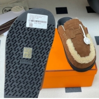 Good Quality Hermes Go Mule in Suede and Shearling Brown 2025 H232865 0820003