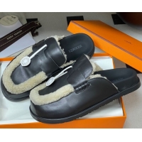 Classic Hot Hermes Go Mule in Calfskin and Shearling Black 2025 H232865 0820004