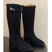Top Grade Hermes Jumping Boots in Suede with Kelly Strap Black 2025 H082001 0820012