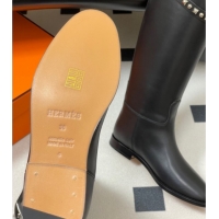 Unique Style Hermes Jumping Boots in Calfskin with Studs Kelly Strap Black 2025 H082002 0820015
