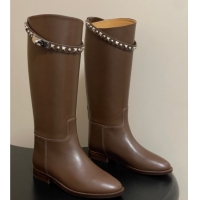 Best Grade Hermes Jumping Boots in Calfskin with Studs Kelly Strap Taupe 2025 H082002 0820017