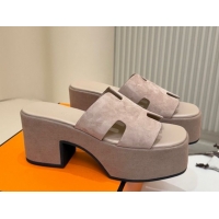 Durable Hermes Suede Platform Slides Sandal 7.5cm Grey 2025 H082003 0820020