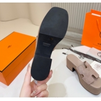 Durable Hermes Suede Platform Slides Sandal 7.5cm Grey 2025 H082003 0820020