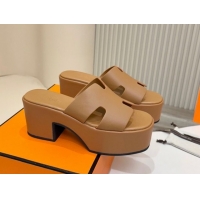 Best Price Hermes Calfskin Platform Slides Sandal 7.5cm Brown 2025 H082003 0820021