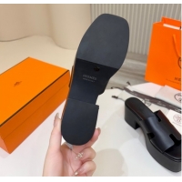 Trendy Design Hermes Calfskin Platform Slides Sandal 7.5cm Black 2025 H082003 0820022