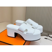 Top Sales Hermes Calfskin Platform Slides Sandal 7.5cm White 2025 H082003 0820023