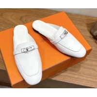 Big Discount Hermes Oz Flat Mules in Calfskin Leather with Kelly White 2025 H082004 0820025