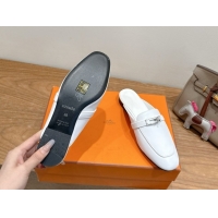 Big Discount Hermes Oz Flat Mules in Calfskin Leather with Kelly White 2025 H082004 0820025