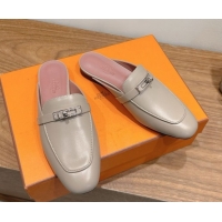 Purchase Hermes Oz Flat Mules in Calfskin Leather with Kelly Grey 2025 H082004 50820026