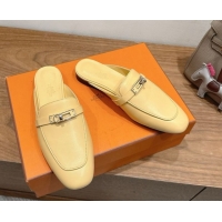 Most Popular Hermes Oz Flat Mules in Calfskin Leather with Kelly Yellow 2025 H082004 0820027