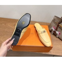 Most Popular Hermes Oz Flat Mules in Calfskin Leather with Kelly Yellow 2025 H082004 0820027